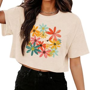 Camisetas de Algodón Rosa con Estampado de Rosas, Cuello Redondo, Suaves al Tacto, Modernas, Casuales, con Diseño Gráfico, para Mujer - Product Image 5