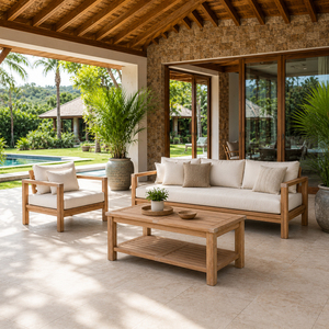 Table basse en teck massif à 2 niveaux Niwara, moderne, de qualité supérieure, avec étagère de rangement, non pliable, pour patio, jardin, mobilier de resort - Product Image 6