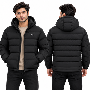 Men's <b>Hooded</b> Puffer <b>Jacket</b> Custom Logo Quilted Winter Coat Thick <b>Padded</b> Zipper Outerwear Wholesale OEM Streetwear Bulk Supplier - Product Image 3
