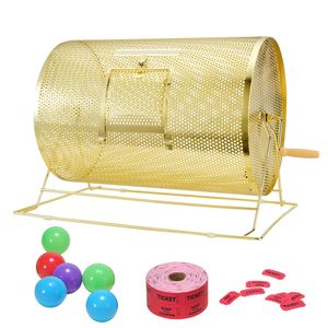 Tambor de Bingo Metálico de 14.8 x 21.26 Pulgadas con 10000 Boletos y 300 Bolas de Ping Pong, Manivela Giratoria de Madera para Sorteo de Lotería - Product Image 1