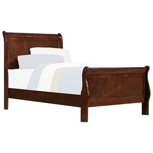 Letto a slitta classico in stile Luigi Filippo, singolo, finitura marrone ciliegio, 1 pz, design tradizionale, mobili in legno per camera da letto - Product Image 3
