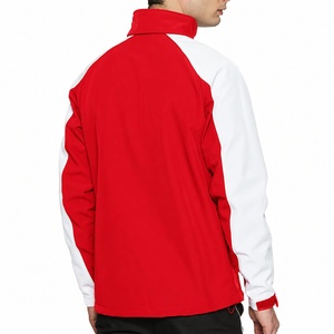 เสื้อแจ็คเก็ตบอมเบอร์ผู้ชายสีแดงขาว ผ้าแคนวาส กันน้ำ มีฮู้ด กันลม ปิดซิป คอตั้ง สไตล์สปอร์ต ใส่ได้ในฤดูใบไม้ร่วง ทรงปกติ - Product Image 3