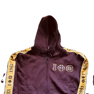 Iota marron conique 100% coton tricoté survêtement veste Université Logo fraternité Anti-rétrécissement grande taille à capuche pour hommes imprimé - Product Image 2