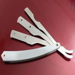 มีดโกนพับได้สำหรับช่างตัดผมมืออาชีพ สีทอง ใบมีดเดี่ยวแบบครึ่งใบ คมตรง พร้อมโลโก้สั่งทำ - Product Image 2