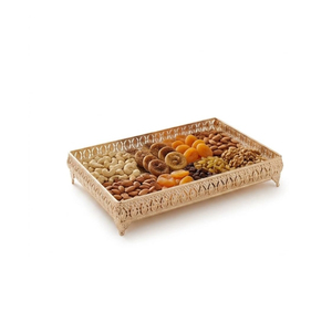 Plato de servir redondo de metal blanco con 7 cuencos, diseño tradicional grabado a mano para presentación de nueces y frutas secas. - Product Image 3