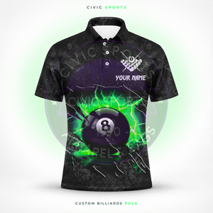 Camiseta de billar de alta calidad para equipos, en tela de poliéster/algodón al por mayor, con estampado por transferencia térmica. - Product Image 3