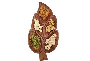 Plateau décoratif moderne en bois en forme de feuille pour fruits secs, fait main, multi-compartiments, idéal pour les cadeaux de mariage - Product Image 2