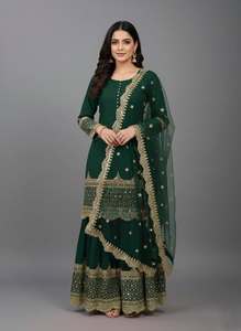 Designer Party Wear Embroidery Sequence Work Faux Georgette <b>Top</b> With Bottom And Embroidery Sequence Work Net Dupatta Set - Product Image 5