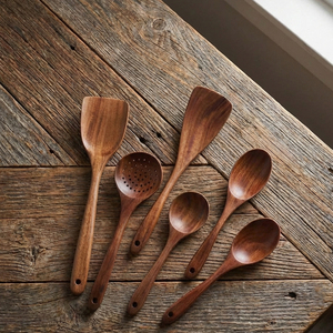 Juego de 6 Espátulas de Madera, Utensilios de Cocina de Madera Natural con Acabado Liso, Reutilizables para Uso Doméstico y en Restaurantes - Product Image 2