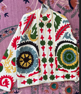 Suzani Embroidered Vintage Woven Floral Windproof Breathable Reversible Eco-Friendly <b>Winter</b> <b>Quilted</b> Jacket Stand 100% Cotton - Product Image 3