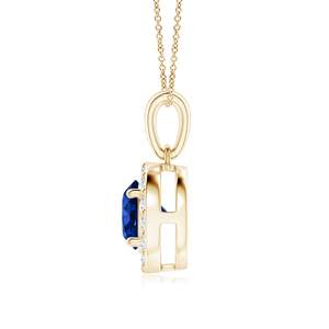 Classic Handmade Customized Fine Jewelry <b>Pendant</b> Top Quality 14K <b>Solid</b> <b>Gold</b> Round Cut Blue Sapphire & Diamond Halo <b>Pendant</b> ODM - Product Image 3