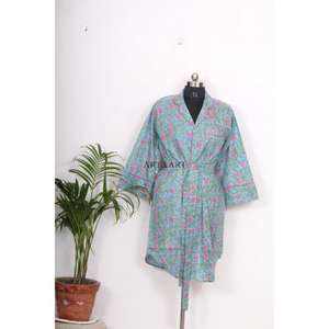 Camisón Kimono Bohemio de Algodón para Mujer, Estilo Indio, Largo Medio, con Cinturón y Botones Decorativos, Ajuste Holgado y Dulce - Product Image 1