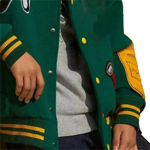 Veste de baseball personnalisée de haute qualité en chenille verte vintage, coupe-vent, écologique, pour hommes, style hip-hop - Product Image 3