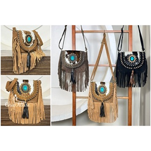 2026 New Western Style Hair on Hide Suede Cowhide Leather Fringe <b>Bag</b> High Quality Boho Genuine Leather Shoulder <b>Bag</b> for Women's - Product Image 1