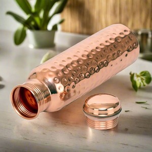 Pure Copper Gold Classic Large Capacity Leakproof Water Bottle 250ml Push-Pull Cap Food Safe Dishwasher Safe Handmade Hammered - Product Image 4