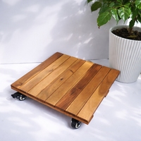 Soporte para Plantas de Madera de Acacia con Ruedas Giratorias de 360 Grados, Soporte Circular Rectangular para Flores de Exterior, Diseño Rústico, Capacidad de 120 kg para Uso en Jardín
