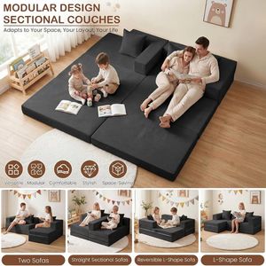 Sofá Seccional Modular Moderno de Pana Negra, Sofá Nube sin Estructura con Chaise Longue en Forma de L, Cojines para Sala de Estar, Apartamento, Hogar - Product Image 2