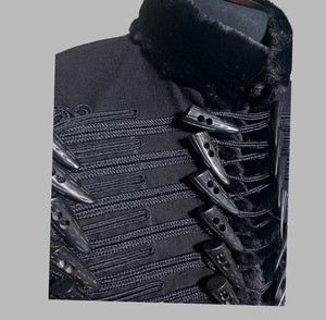 Chaqueta Bomber Gótica Negra para Hombre, Doble Botonadura, Cuello Alto de PU, Forro de Piel Sintética, Cierre de Botones Bordados, Corte Ajustado, Ropa de Invierno - Product Image 6