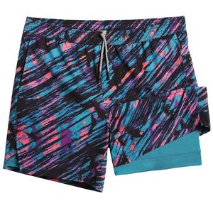 Shorts de sport multi-poches pour homme, séchage rapide, avec fermeture éclair et poche pour téléphone, motif imprimé, spandex, polyester, taille élastique - Product Image 1
