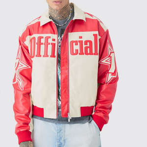 Veste de course Nascar en cuir véritable vintage sur mesure pour homme, imperméable, brodée avec du chenille - Product Image 1
