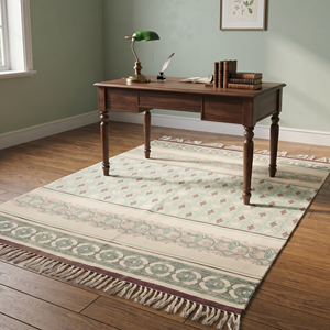 Alfombra de Área Hecha a Mano de Estilo Bohemio Geométrico de Algodón Ecológico para Salas de Estar Contemporáneas con Material Reciclado - Product Image 1