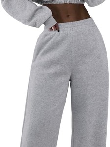 100% Cotton Gray Hooded Sweatshirt And Jogger <b>Set</b> Loose Fit Full Length Fleece Casual Women's Tracksuit Solid Color OEM ODM - Product Image 3