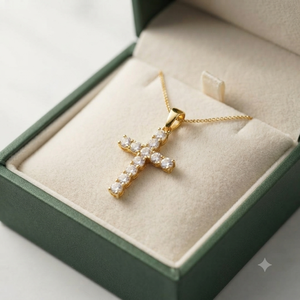 Trendy Minimalist 10K <b>Solid</b> <b>Gold</b> Jesus Cross <b>Pendant</b> Necklace Custom Moissanite Diamond Christian Religious Fine Charms for Gift - Product Image 5