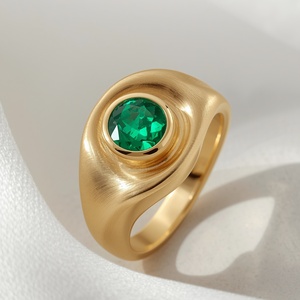 9K Solid <b>Gold</b> Organic Emerald <b>Ring</b> Bezel Set Natural Emerald Statement <b>Ring</b> Fine Jewelry Custom OEM Manufacturer - Product Image 1