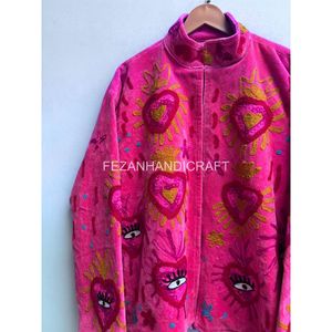 <b>Women's</b> Embroidered <b>Velvet</b> Jacket Floral Pattern Turn-down Collar Full Sleeve Autumn Wear - Product Image 2
