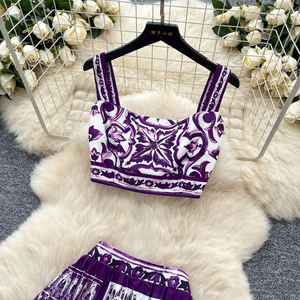 Sommer sexy 2-teiliges Set für Frauen Crop Top und hohe Taille bedruckte Röcke Set amerikanische Kleidung Großhandel - Product Image 2