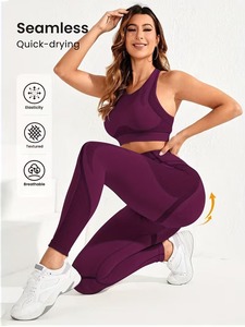 Womens Seamless Activewear 2 Pcs Set Breathable <b>Crop</b> <b>Top</b> and Curved <b>Mesh</b> Panel Ruched Rear Fitness Leggings Sportswear Suit - Product Image 6