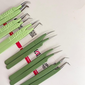 Pince à épiler professionnelle pour extensions de cils, haute précision, en acier inoxydable, vert menthe olive, avec grip diamant 3D anti-magnétique - Product Image 4