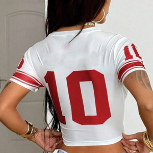Custom Women Mesh Graphic Crop <b>T</b> <b>Shirt</b> Rhinestone Number Print Slim Fit Y2K Streetwear Wholesale Top - Product Image 6