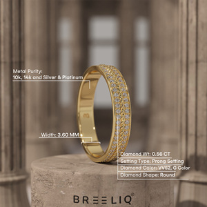 Bague triple rangée tressée avec diamants en or massif 14 carats, design corde, bande pavée multicouche, bijou de luxe empilable pour mariage - Product Image 2