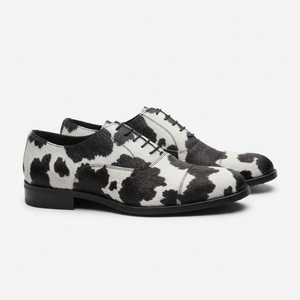 Genuine Leather Cow Print Oxfords Round Toe Lace-Up Breathable Men's <b>Dress</b> Shoes All Seasons <b>Rubber</b> Outsole - Product Image 2
