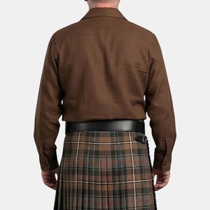 Chemise Kilt Traditionnelle Écossaise pour Homme, Manches Longues, Coton Marron, Col Rabattu, Respirante, Vêtement d'Automne - Product Image 5