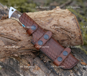 Couteau de chasse et de camping à lame fixe en acier Damas forgé à la main, pointe tombante, crochet à viande, manche en bois de cerf, OEM - Product Image 4