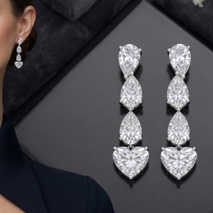 Designer Heart Shape Diamond Dangle <b>Earrings</b> Heart Cut Lab Grown Diamonds | OEM ODM <b>Fine</b> Jewelry Gold Rhodium Plated 14KT IGI - Product Image 1