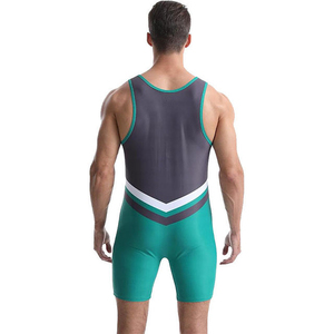 Singlet de Lucha Unisex Verde y Gris, Ajustado, de Spandex, Absorbente de Humedad, Elástico, Ropa Deportiva de Combate, Talla Adulto, 100% Poliéster - Product Image 1