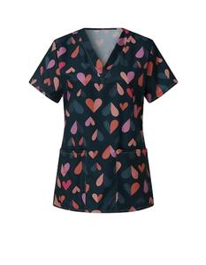 Tenues médicales personnalisées avec logo, écologiques, imprimées cœur, en tissu doux de polyester et élasthanne, pour hôpitaux - Product Image 2