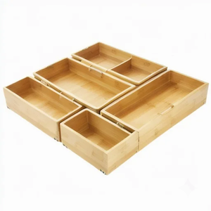 Ensemble d'organisateurs de tiroirs en bois de bambou naturel, 5 pièces, plateau à couverts de cuisine, séparateur de tiroir extensible, boîte de rangement écologique pour la maison - Product Image 3