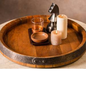 Bandeja Redonda de Madera Natural con Lámina Metálica Rústica, Ideal para Hogar, Hotel y Restaurante, Personalizable OEM/ODM - Product Image 5