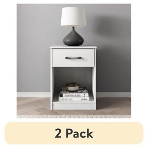Modern Luxury <b>White</b> Nightstand with 1 Drawer Solid Wood & MDF <b>Bedside</b> <b>Table</b> (2 Pack) - Product Image 1