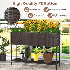 Jardinière surélevée en osier avec étagère de rangement et doublure amovible - Product Image 6