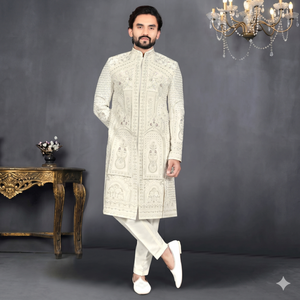 Sherwani pour homme, motif impérial ivoire, sans plis, col mandarin, pour mariage festif, collection Premium Divine Touch Base, vêtement traditionnel - Product Image 1