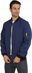 Blouson bomber bleu marine pour homme, couleur unie, col montant, fermeture éclair, vêtement décontracté pour l'automne, matière polyester, coupe classique - Product Image 3