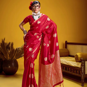 Indian Pure <b>Satin</b> Silk Saree With Zari Weaving Heavy Rich Pallu Sarees Party Wear Wedding Indian Silk For Wedding - Product Image 1