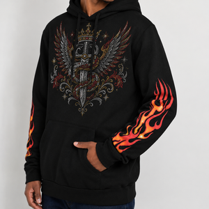 Men's 100% Cotton Pullover Fleece Breathable Eco-Friendly Windproof Hoodie Winter Basic Pocket Design High Quality Rhinestone - Product Image 3