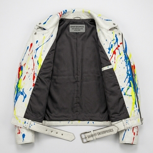 Custom Mens Cowhide Hair On Leather Biker <b>Jacket</b> Wholesale Paint Splatter White Streetwear Moto Outerwear Supplier Manufacturer - Product Image 4