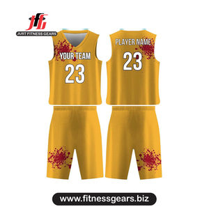 Ensemble de maillots de basket-ball personnalisés, jaunes, sublimés, col en V, sans manches, unisexe, adulte, respirant, uniforme - Product Image 1